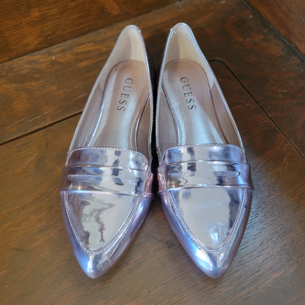 Guess Womens Pink Metalic Flats